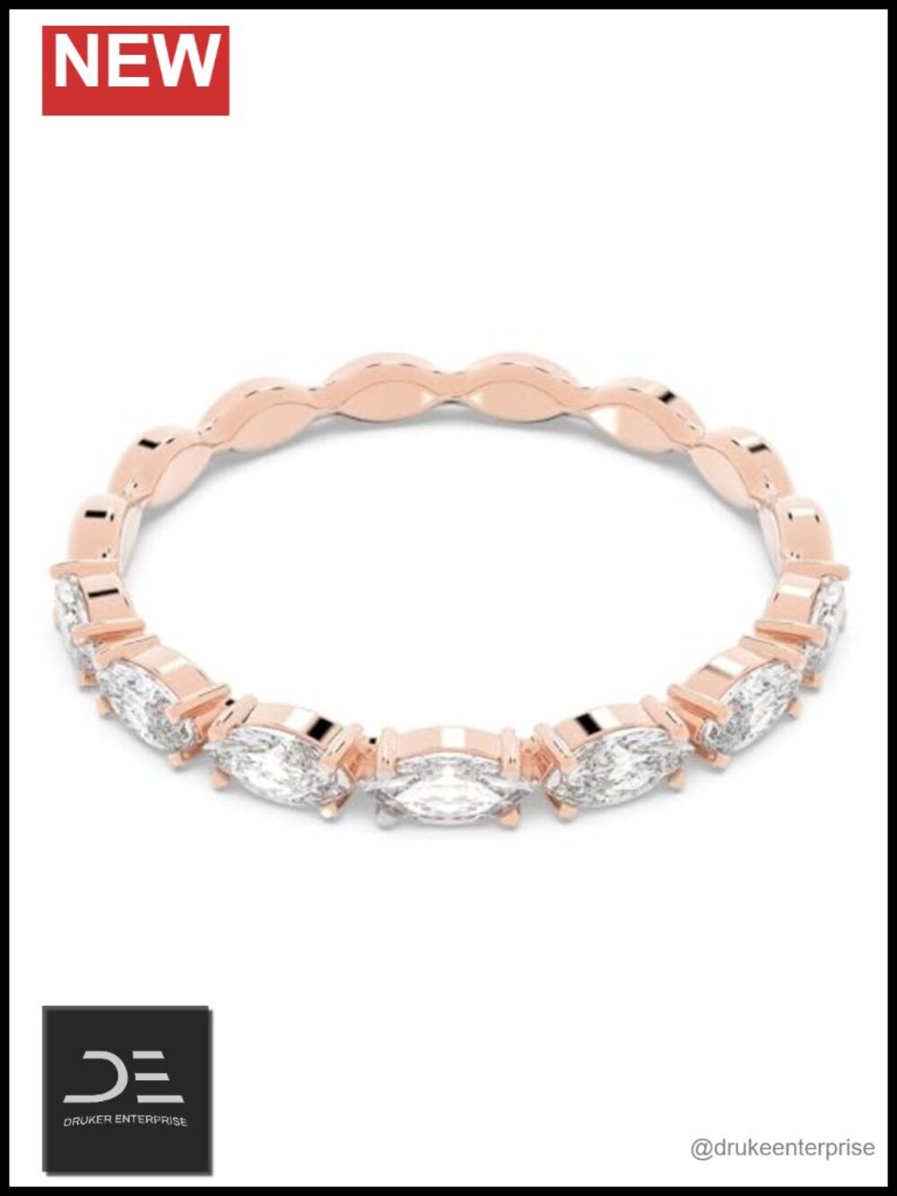 Rose Gold Tone Crystal Marquise Eternity Ring Stackable